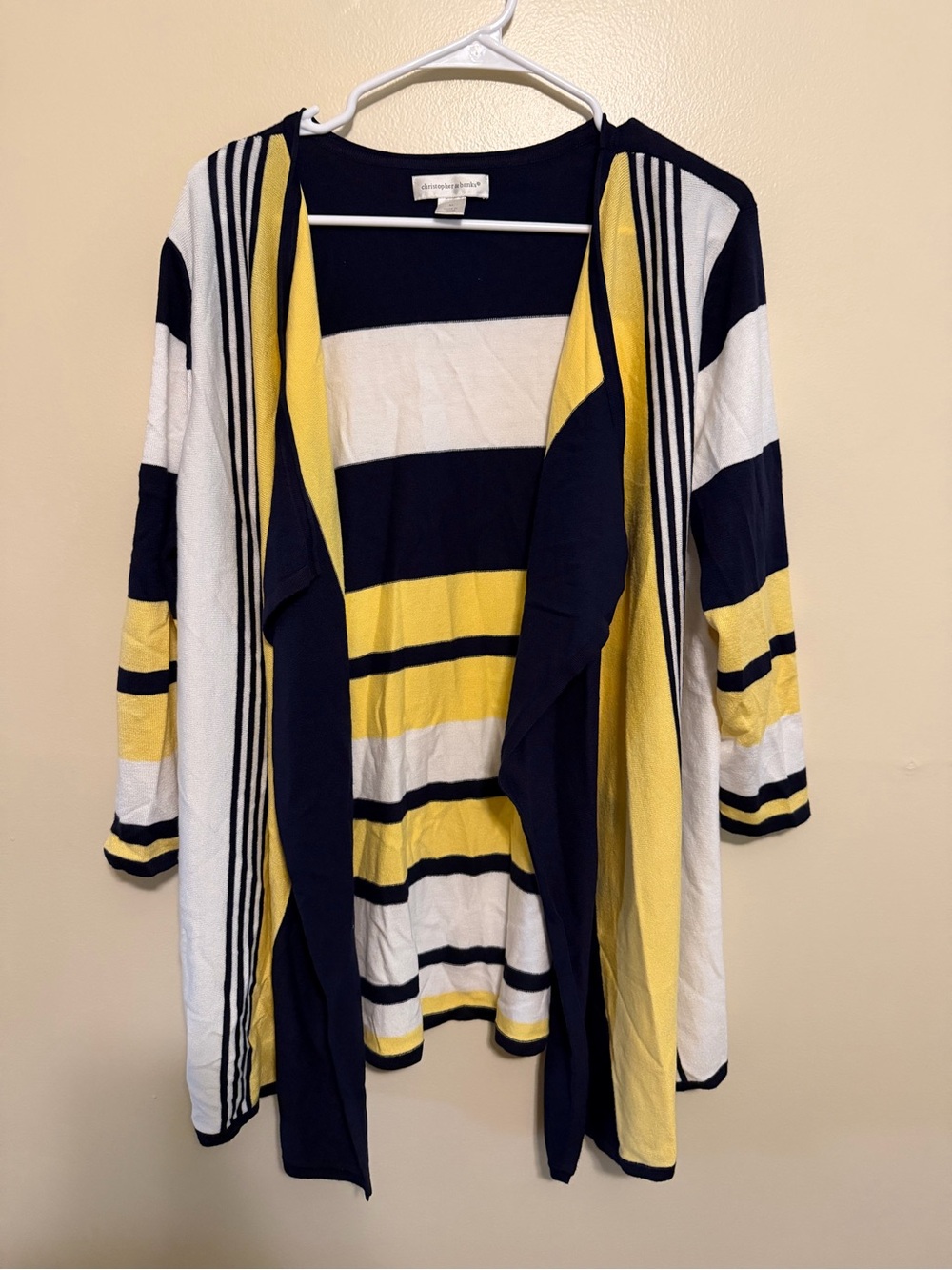 Christopher & Banks Navy White Yellow Striped Open Cardigan